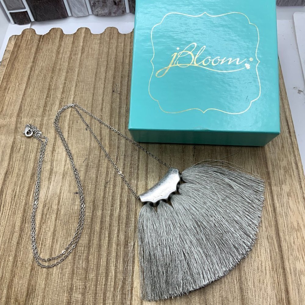 JBloom Niagra Gray Tassel Silver Tone Chain Necklace with Box